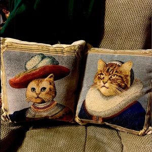 Two Large fluffy decorative pillows depicting elegant cats